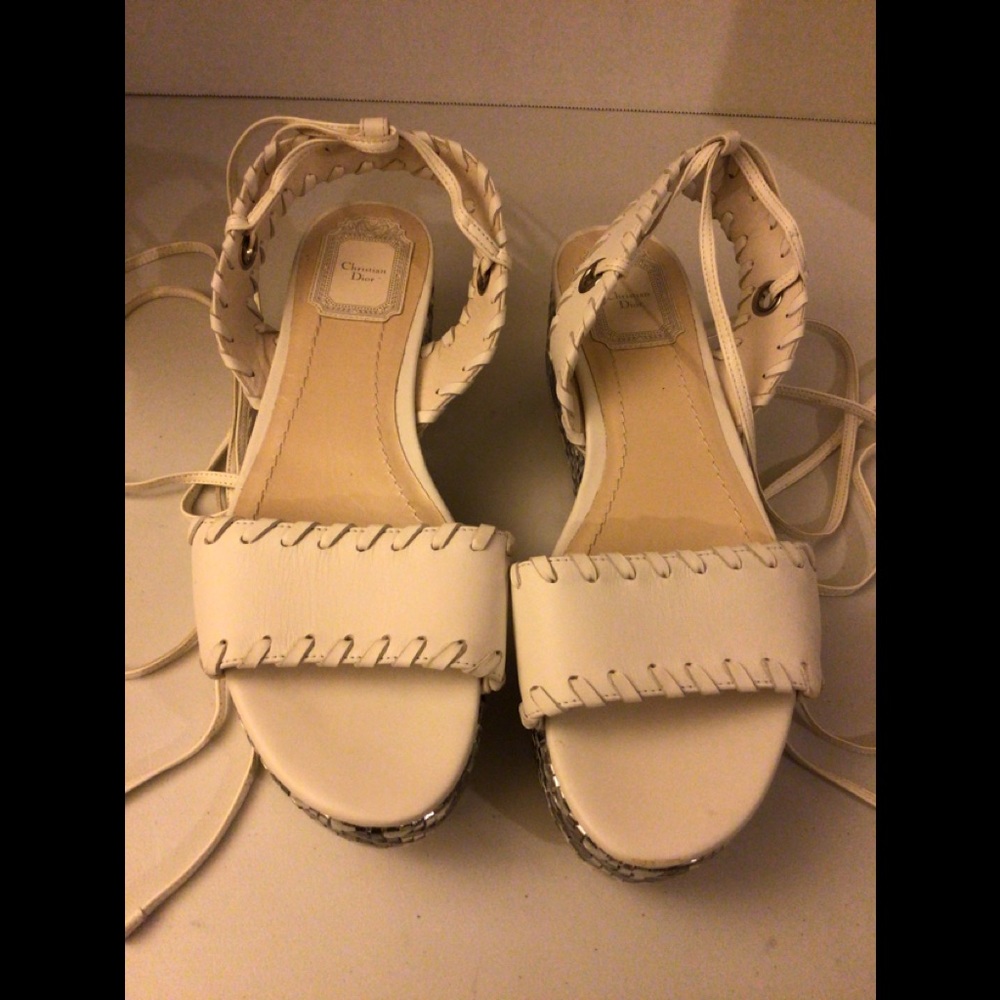Christian Dior white wedge sandals with straps